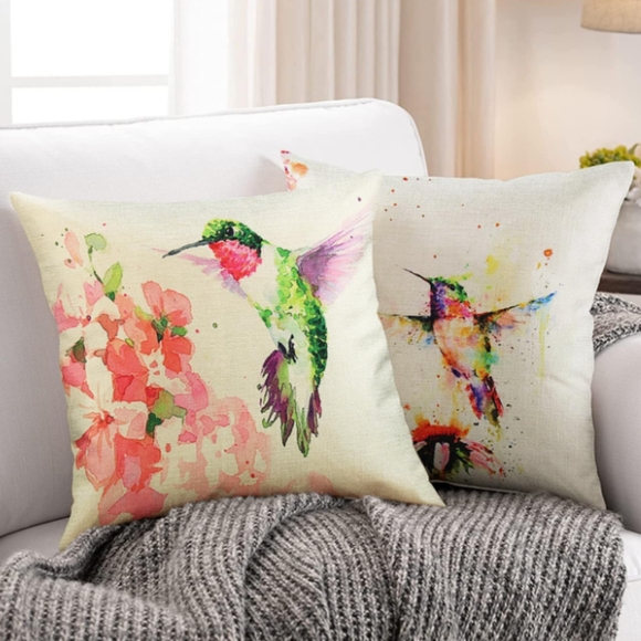 26" Set 4 Hummingbird Colorful Watercolor Bird Pillow Covers Birds New - Picture 7 of 8